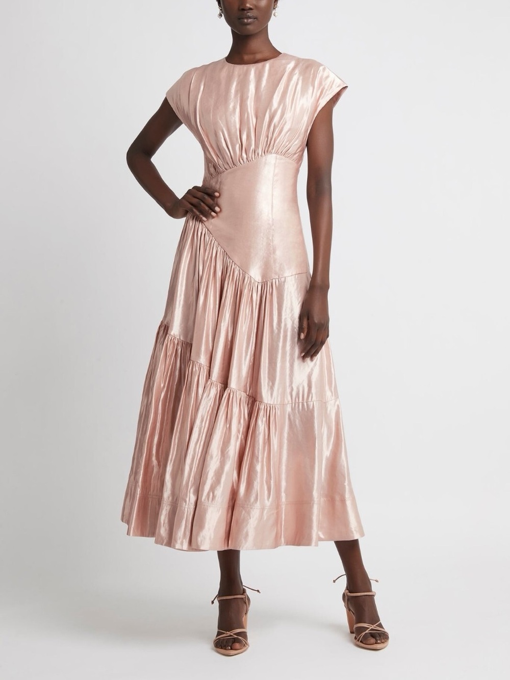 Aje Rose Satin Tiered Maxi Dress